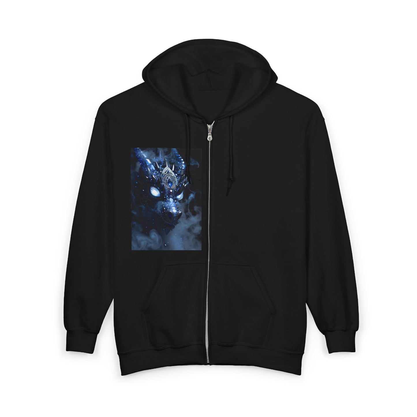 Dragon wolf Spirit Full-Zip Hoodie — Mystic Blue Wolf Portrait Zip-Up