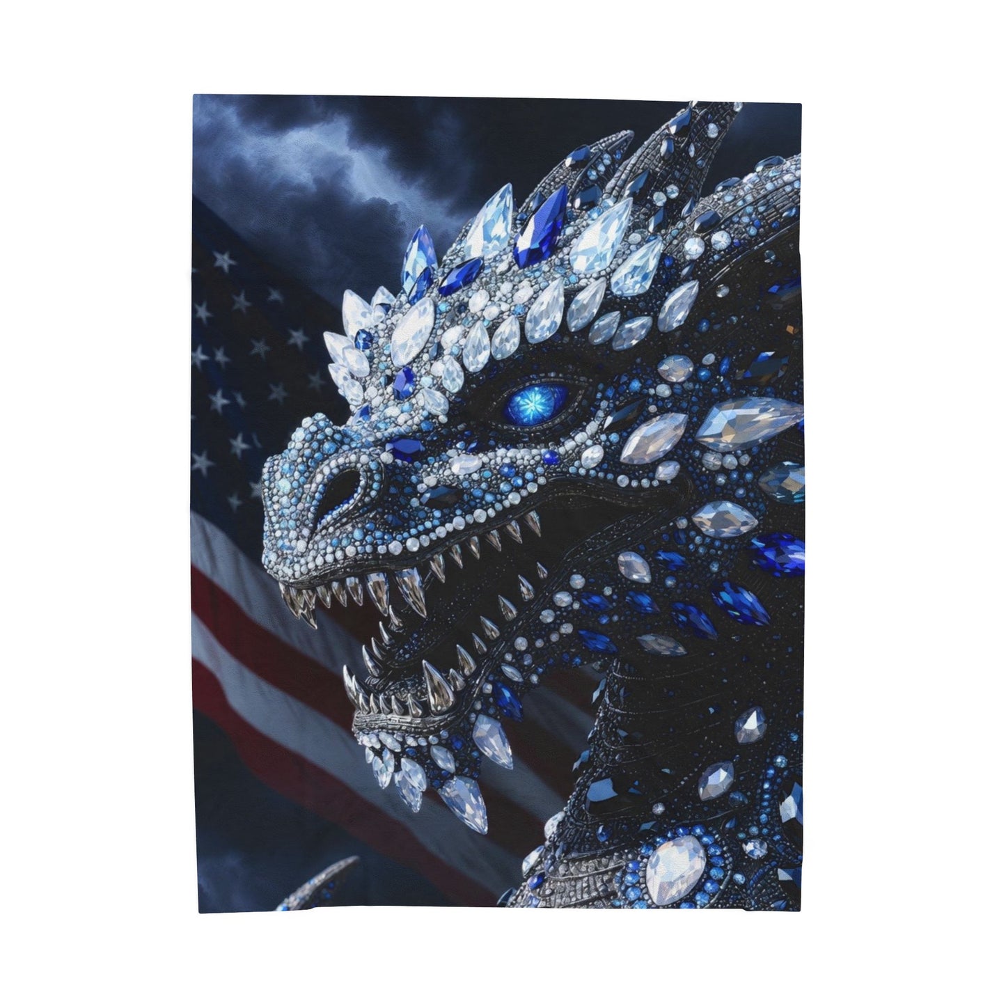 Velveteen Plush Blanket — Blue Jewel Dragon with American Flag Accent