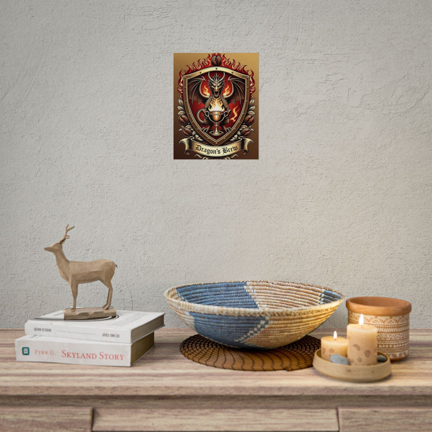 Dragon's Brew Poster — Fantasy Dragon Shield Artwork Rolled Poster