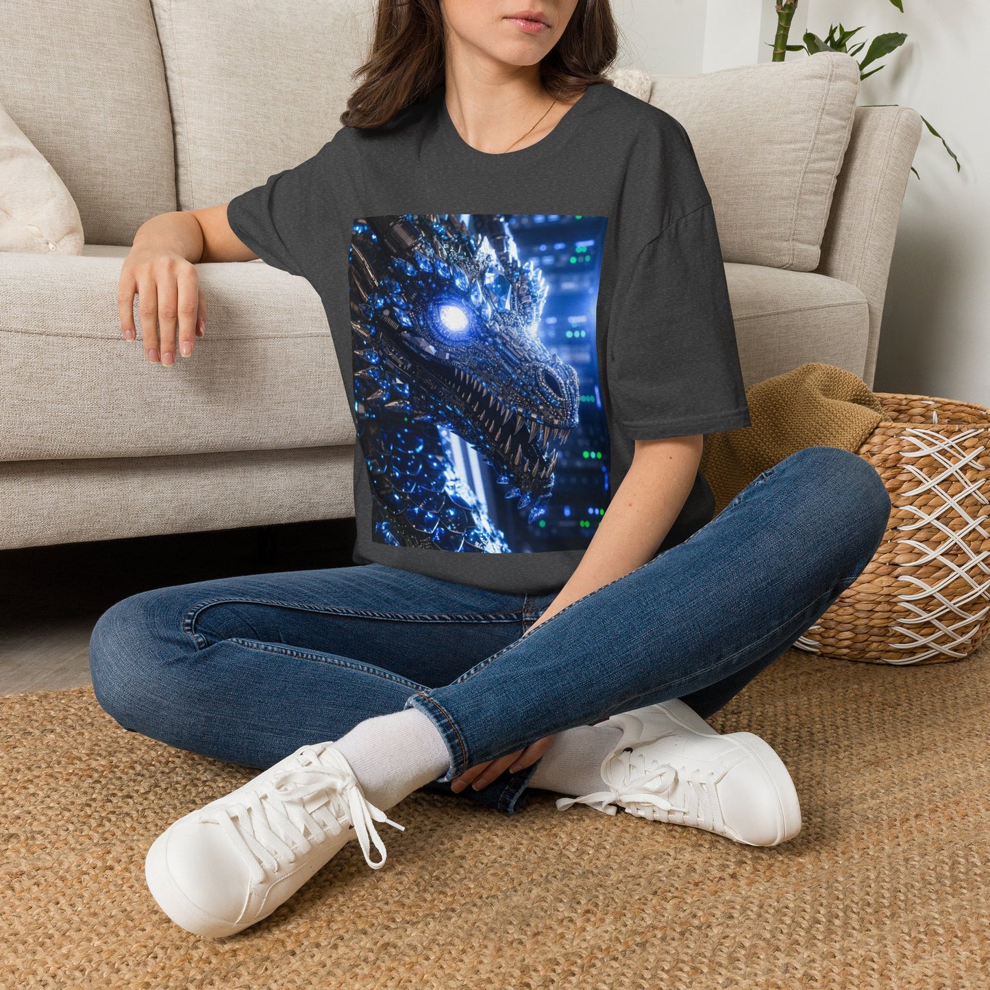 A Cyber Dragon Graphic T-Shirt — Futuristic Neon Dragon Design