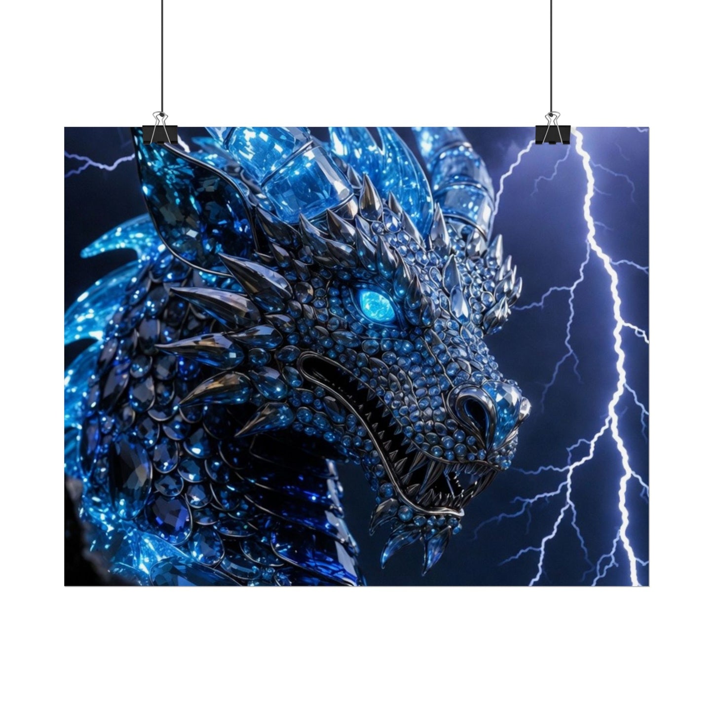 Blue Lightning Dragon Poster — Fantasy Wall Art Rolled Poster