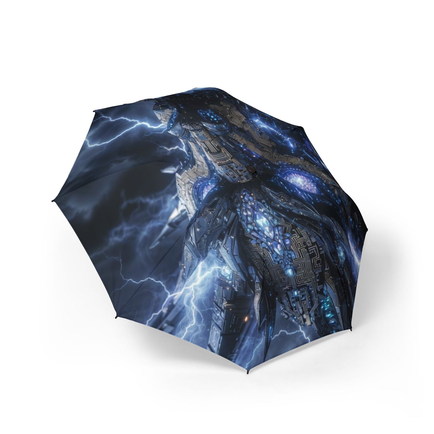 Foldable Umbrella - Storm Dragon Lightning Print Semi-Automatic Travel Umbrella