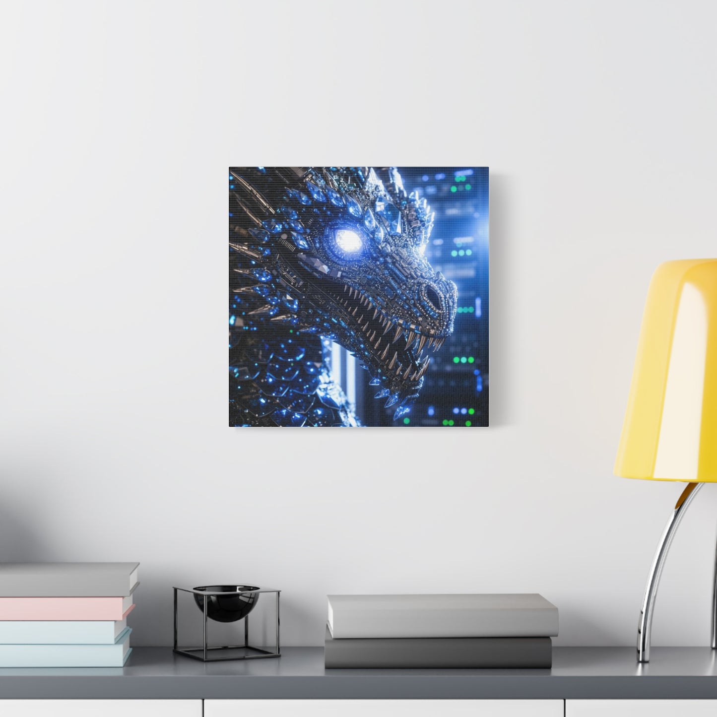 Cyber Dragon Canvas Print — Futuristic Metallic Dragon Wall Art