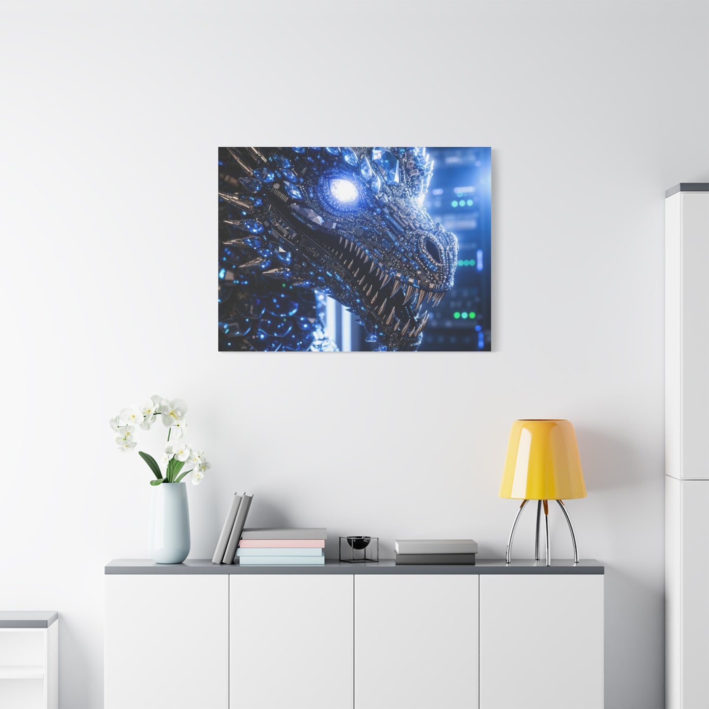 Cyber Dragon Canvas Print — Futuristic Metallic Dragon Wall Art