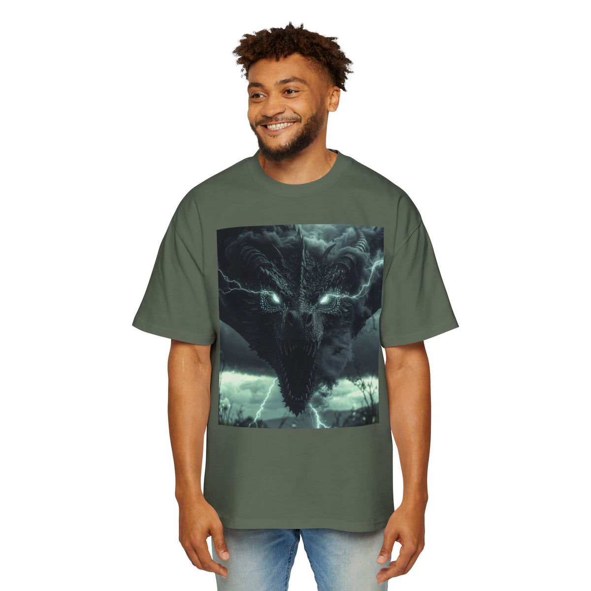 A Storm Dragon Graphic Tee — Dark Fantasy Oversized Men's T-Shirt