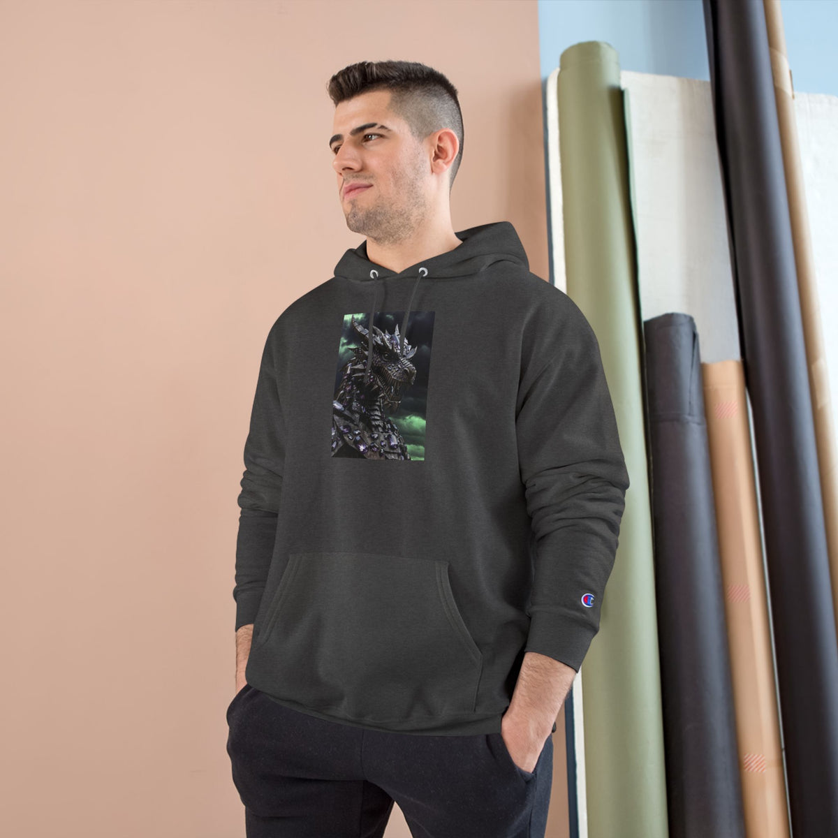 A Champion Hoodie with Artistic Dragon Design - Cozy Streetwear for Creative Souls, Perfect for Gifts, Festivals, and Everyday Wear