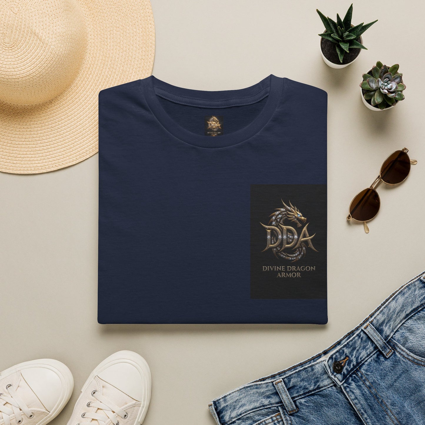#1 Selling Dragon Logo Pocket T-Shirt — "DDA Divine Dragon Armor" Chest Patch