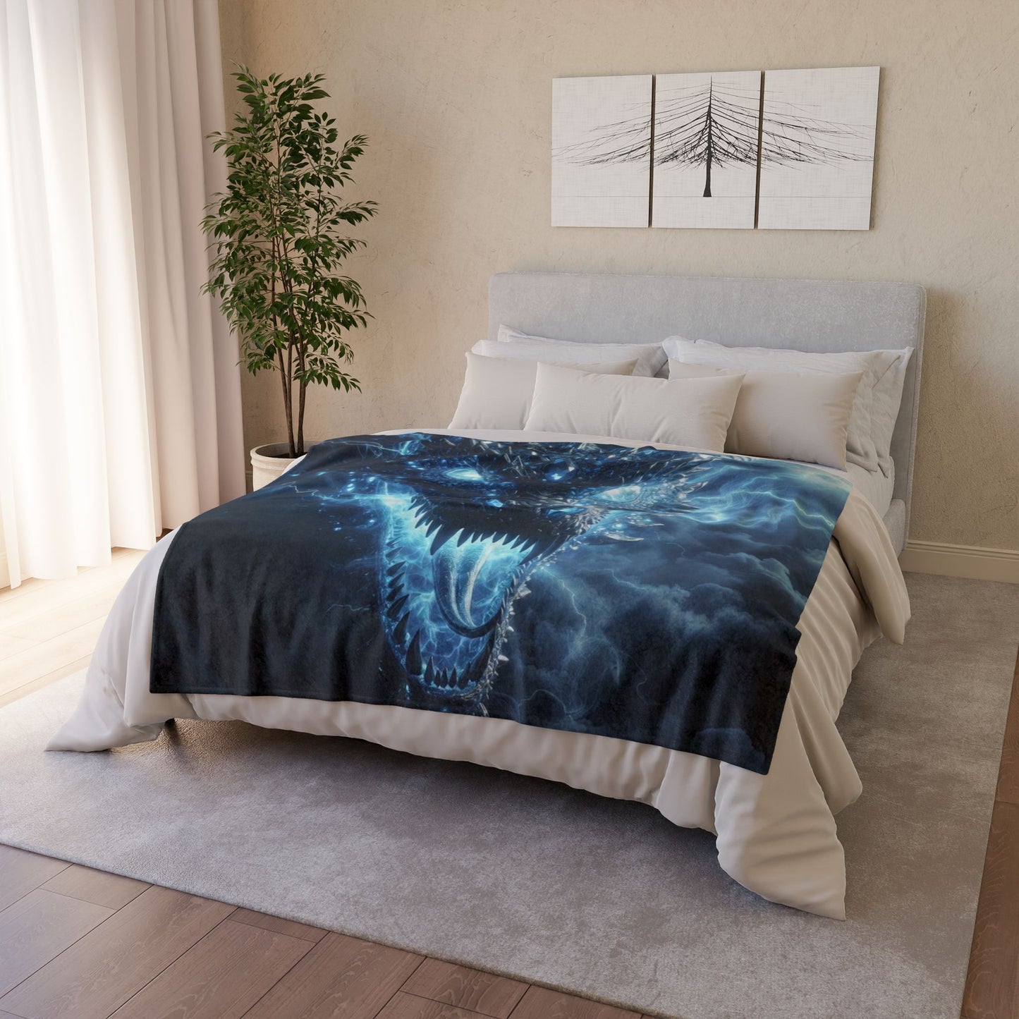 Electric Blue Dragon Blanket — Mystic Lightning Monster Throw