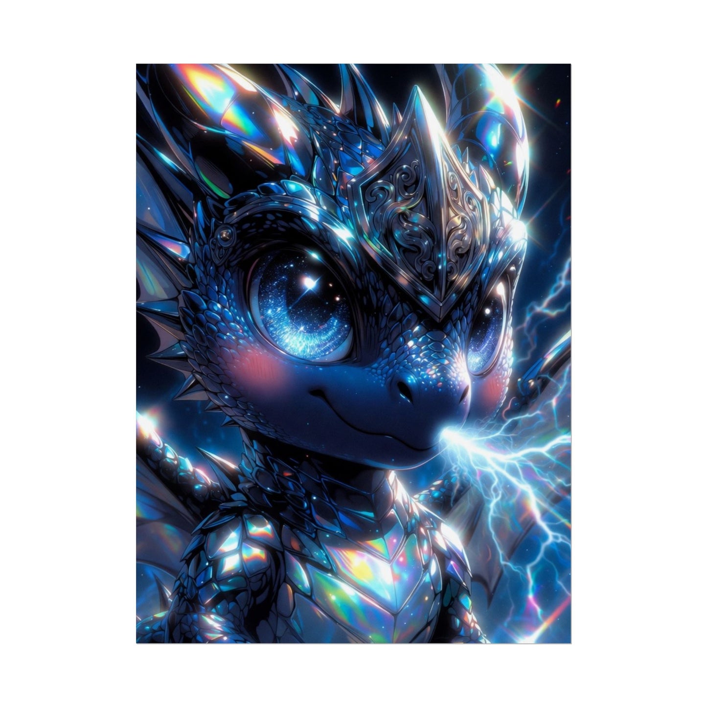 Shiny Blue Dragon Rolled Poster — Cute Electric Fantasy Wall Art
