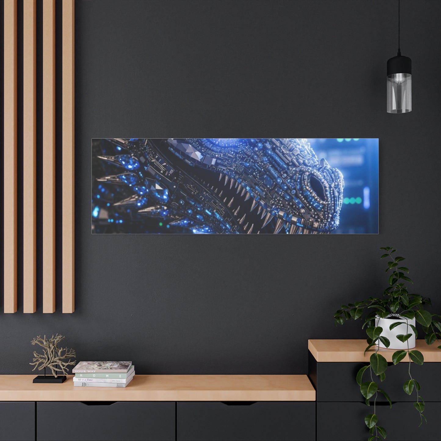 Cyber Dragon Canvas Print — Futuristic Metallic Dragon Wall Art