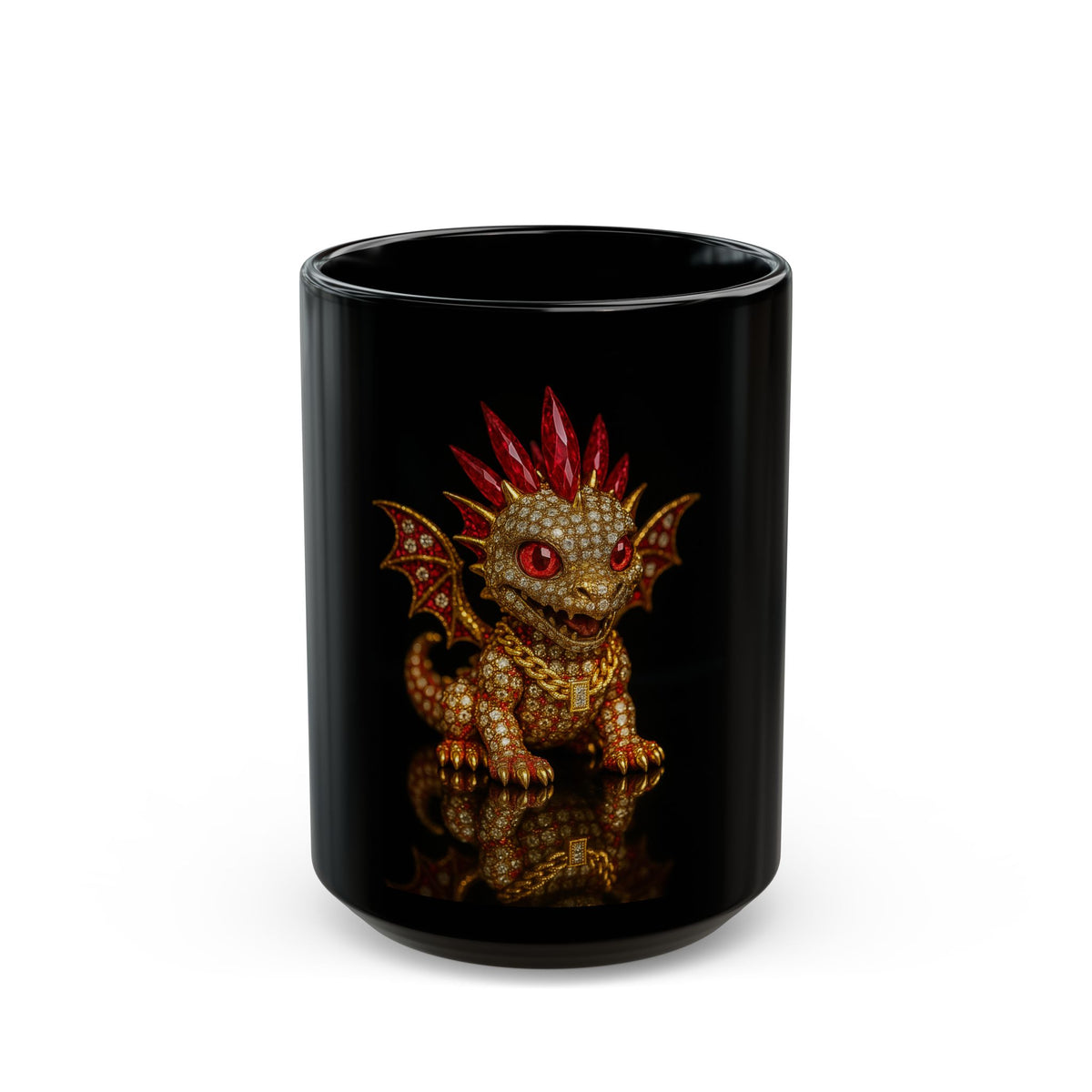 A Red Ruby Dragon Design Black Mug - 11oz & 15oz