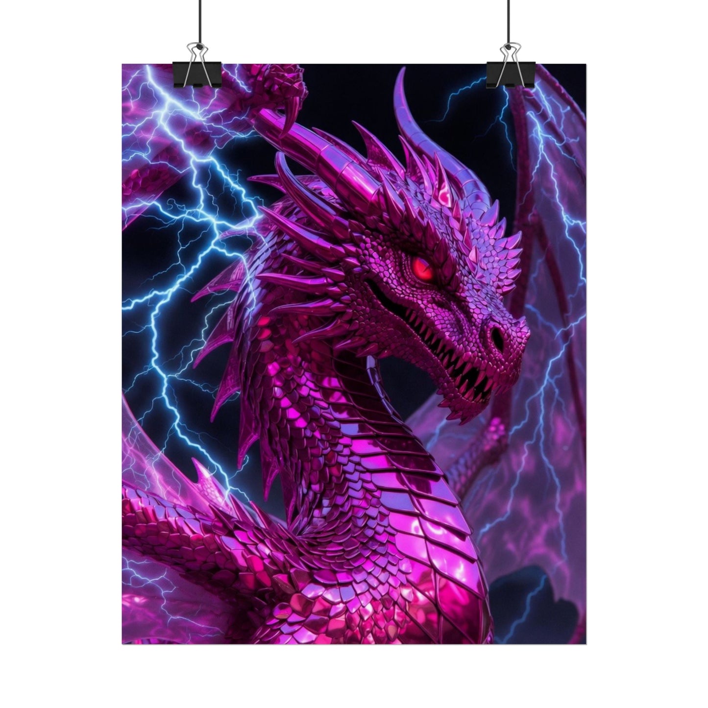 Pink Electric Dragon Poster — Fantasy Wall Art Rolled Poster