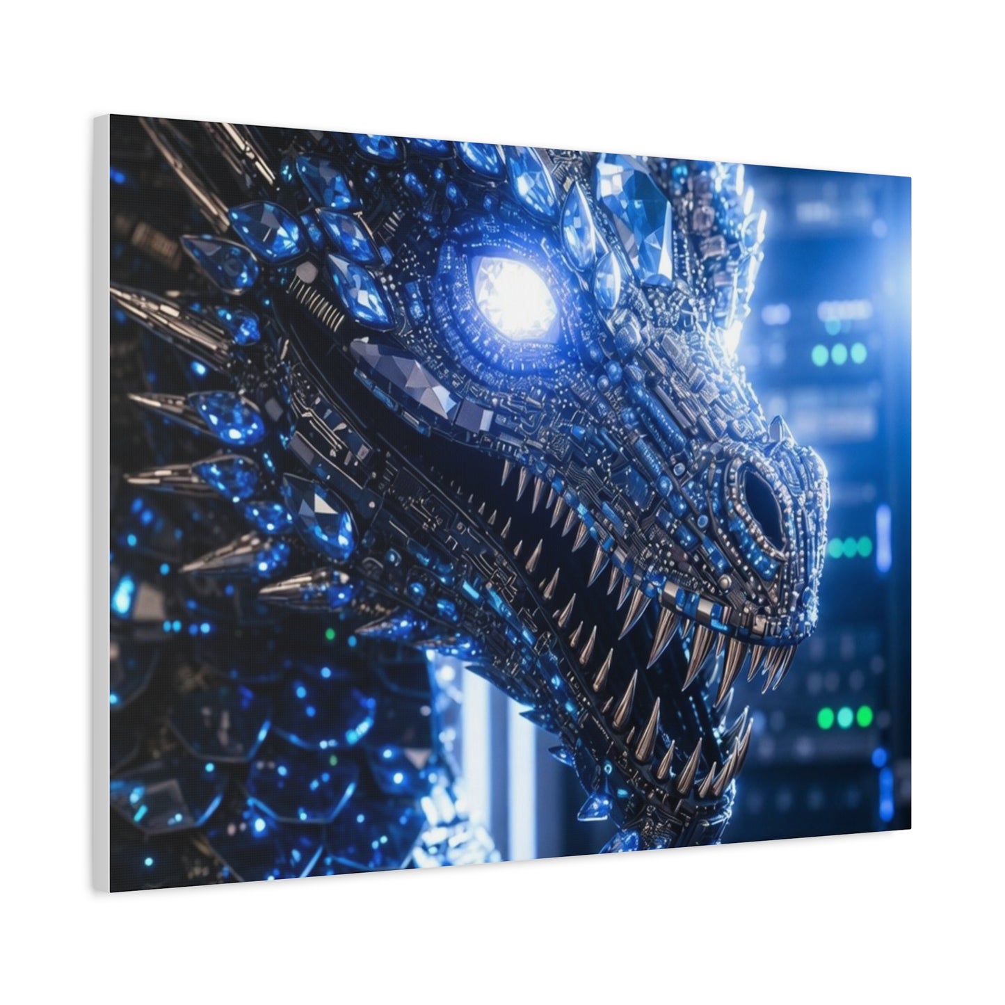 Cyber Dragon Canvas Print — Futuristic Metallic Dragon Wall Art