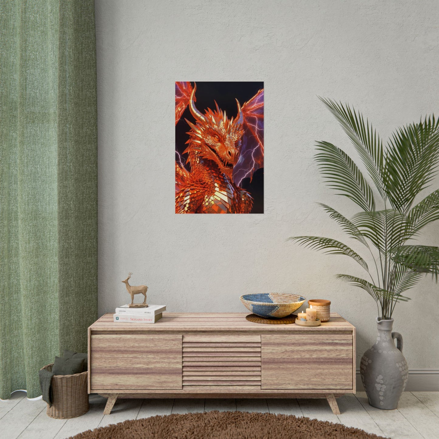 Orange Lightning Dragon Poster — Fantasy Wall Art for Gamers & Fans
