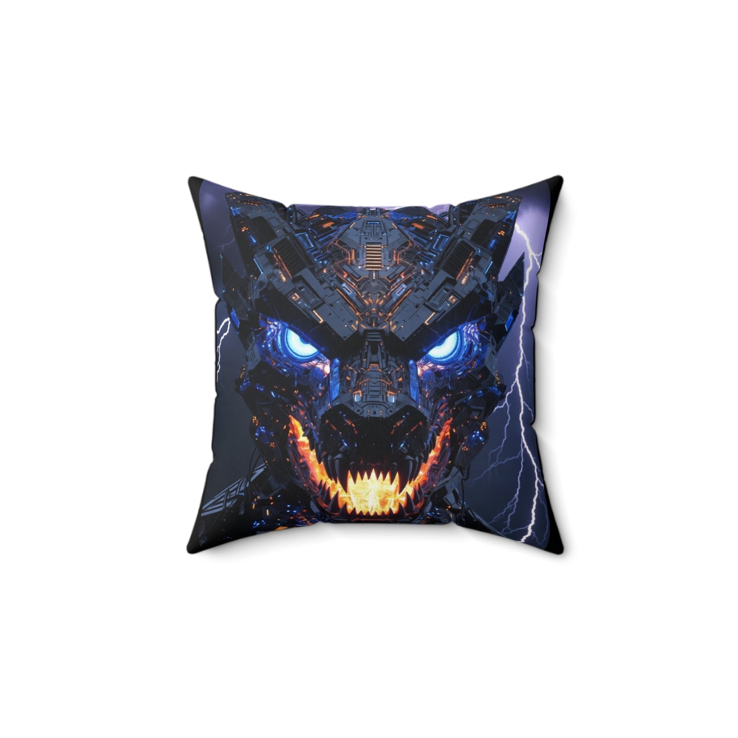 Cyber Dragon Throw Pillow — Glowing Blue Eyes, Lightning Tech Monster Decorative Cushion