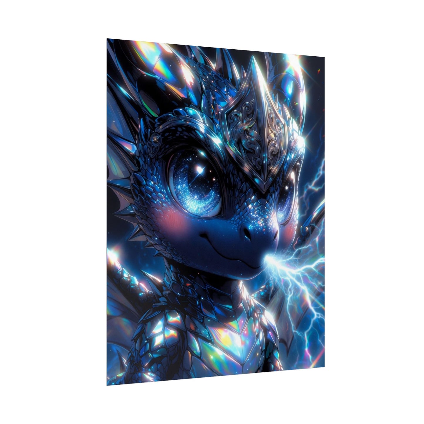 Shiny Blue Dragon Rolled Poster — Cute Electric Fantasy Wall Art