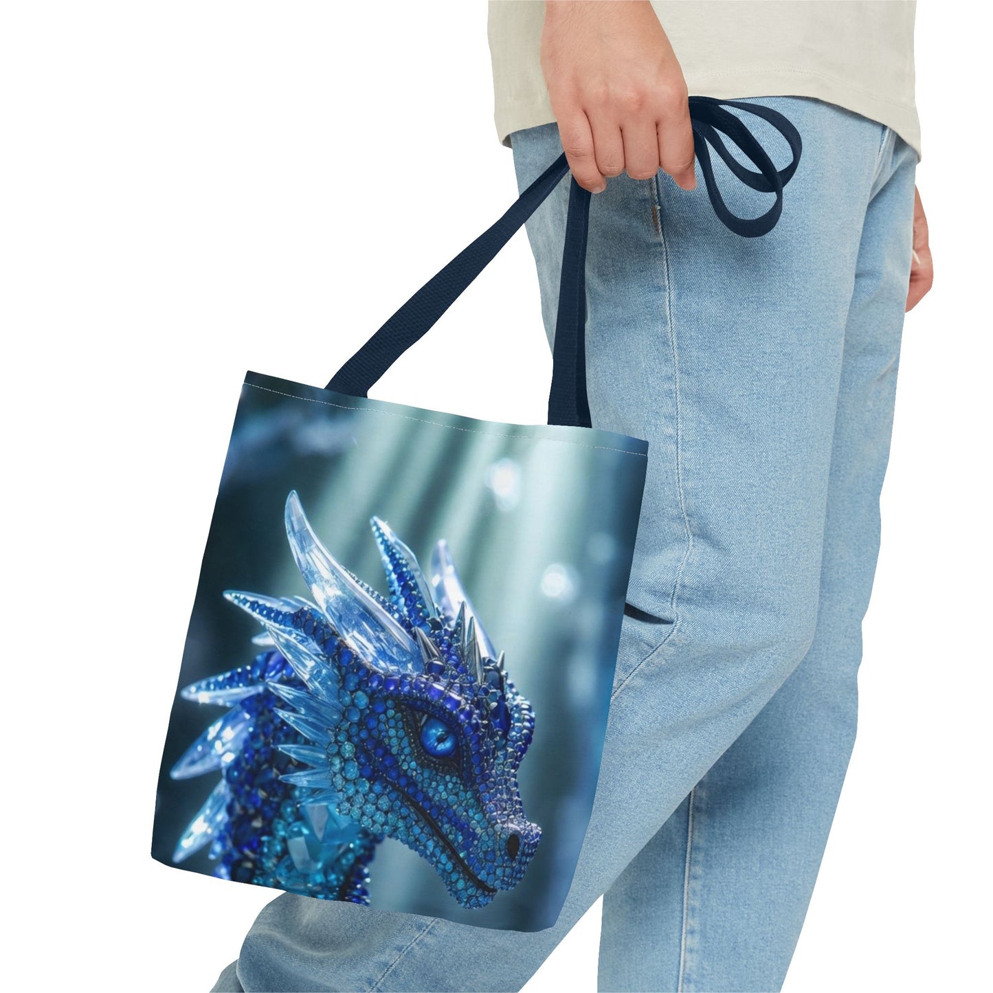 Blue Crystal Dragon Tote Bag — Fantasy Art All-Over Print