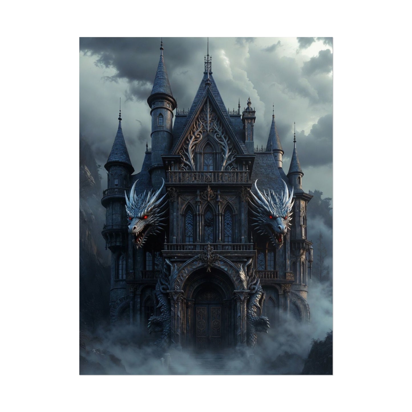 Gothic Dragon Castle Rolled Poster — Dark Fantasy Wall Art