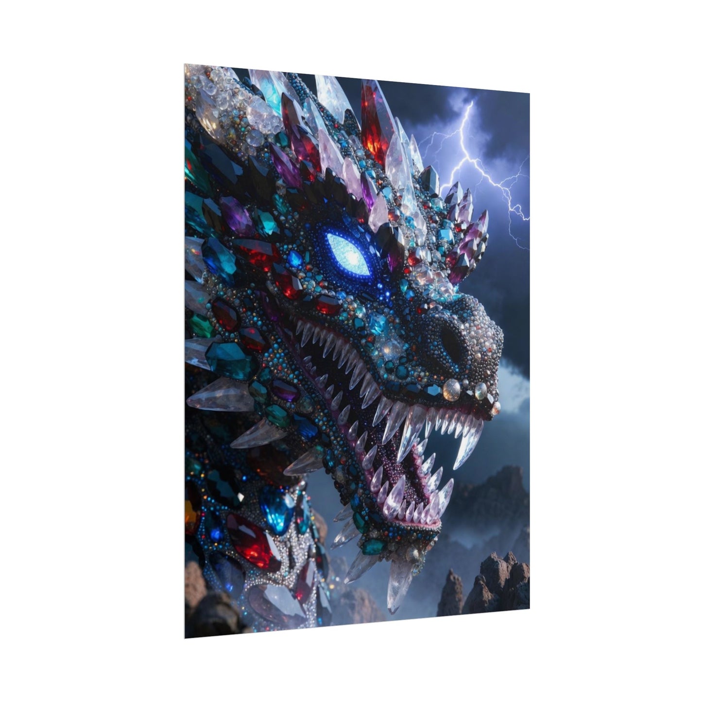 Dragon Crystal Poster — Fantasy Gem-Encrusted Dragon Wall Art (Rolled Poster)