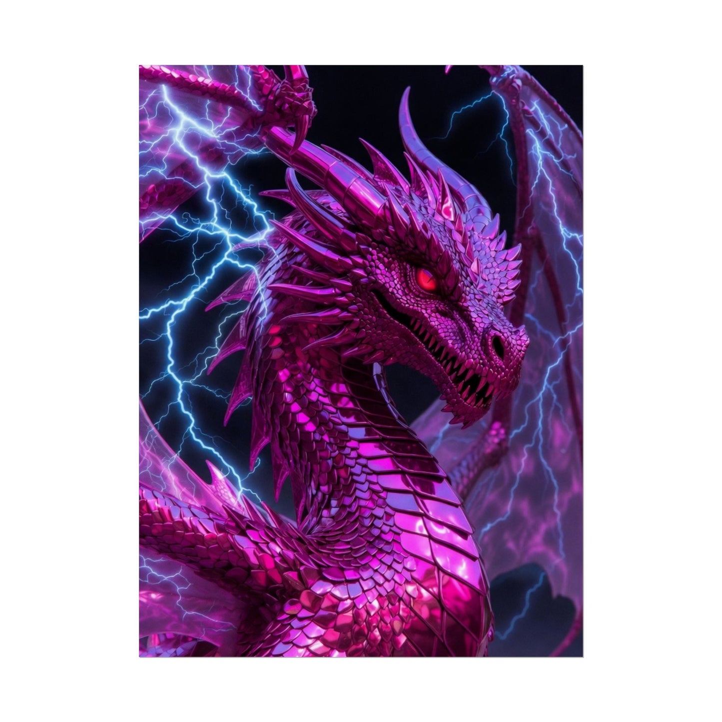 Pink Electric Dragon Poster — Fantasy Wall Art Rolled Poster