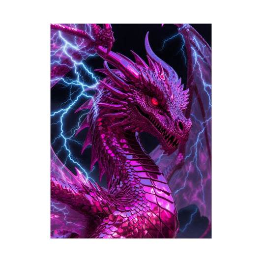 Pink Electric Dragon Poster — Fantasy Wall Art Rolled Poster