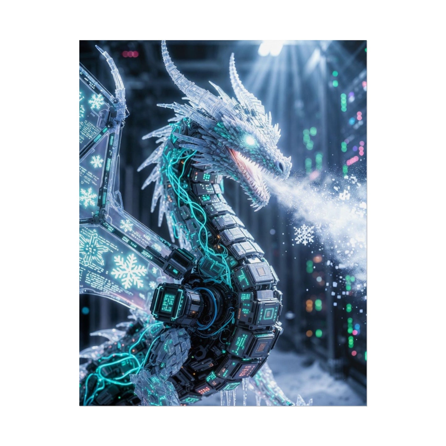 Rolled Poster — Cyber Ice Dragon Fantasy Art Print