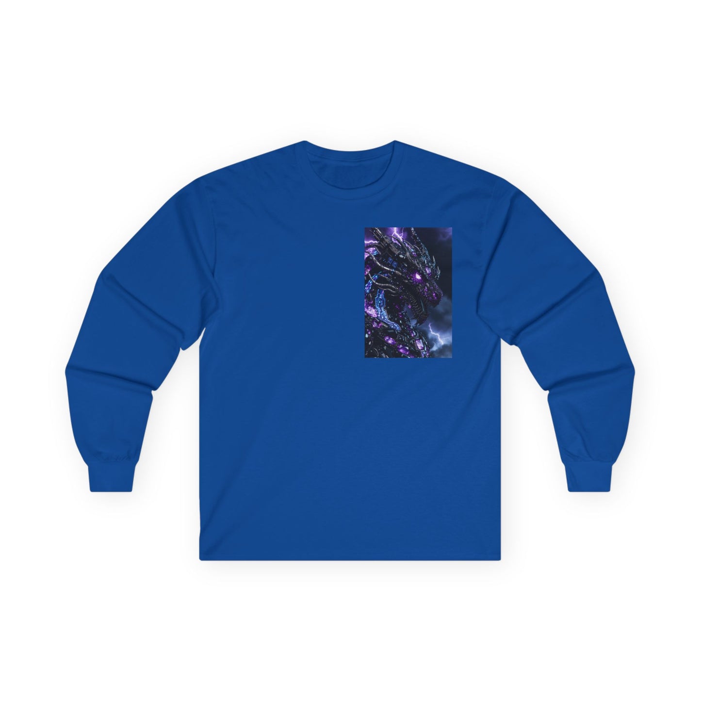 Cosmic Dragon Pocket Long Sleeve Tee — Neon Galaxy Illustration