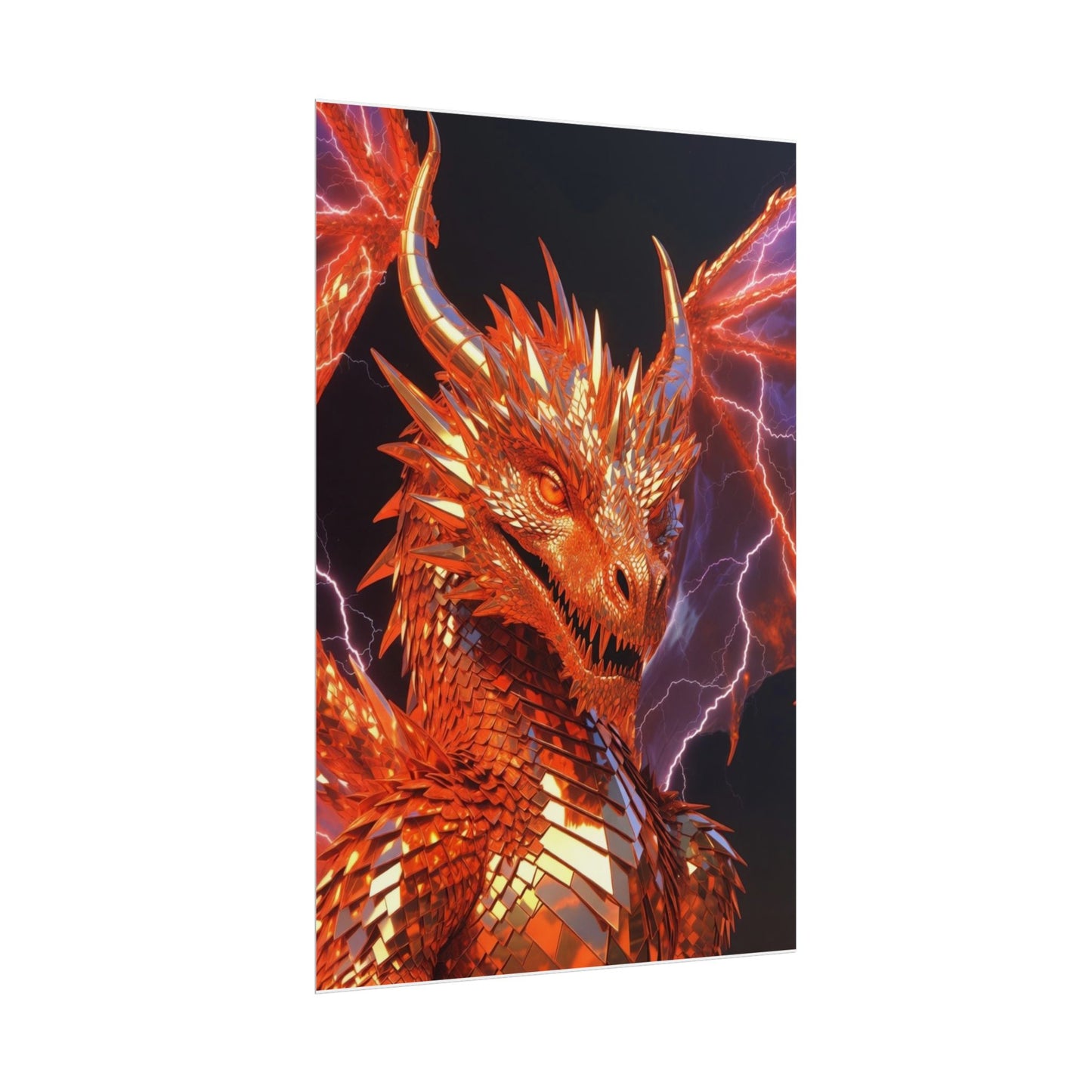 Orange Lightning Dragon Poster — Fantasy Wall Art for Gamers & Fans