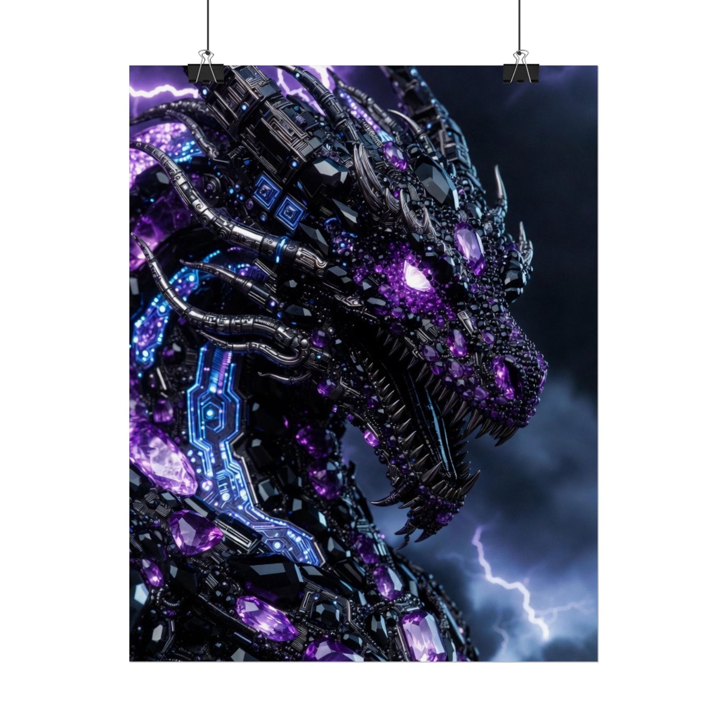Rolled Poster — Cyberpunk Dragon Storm Art Print