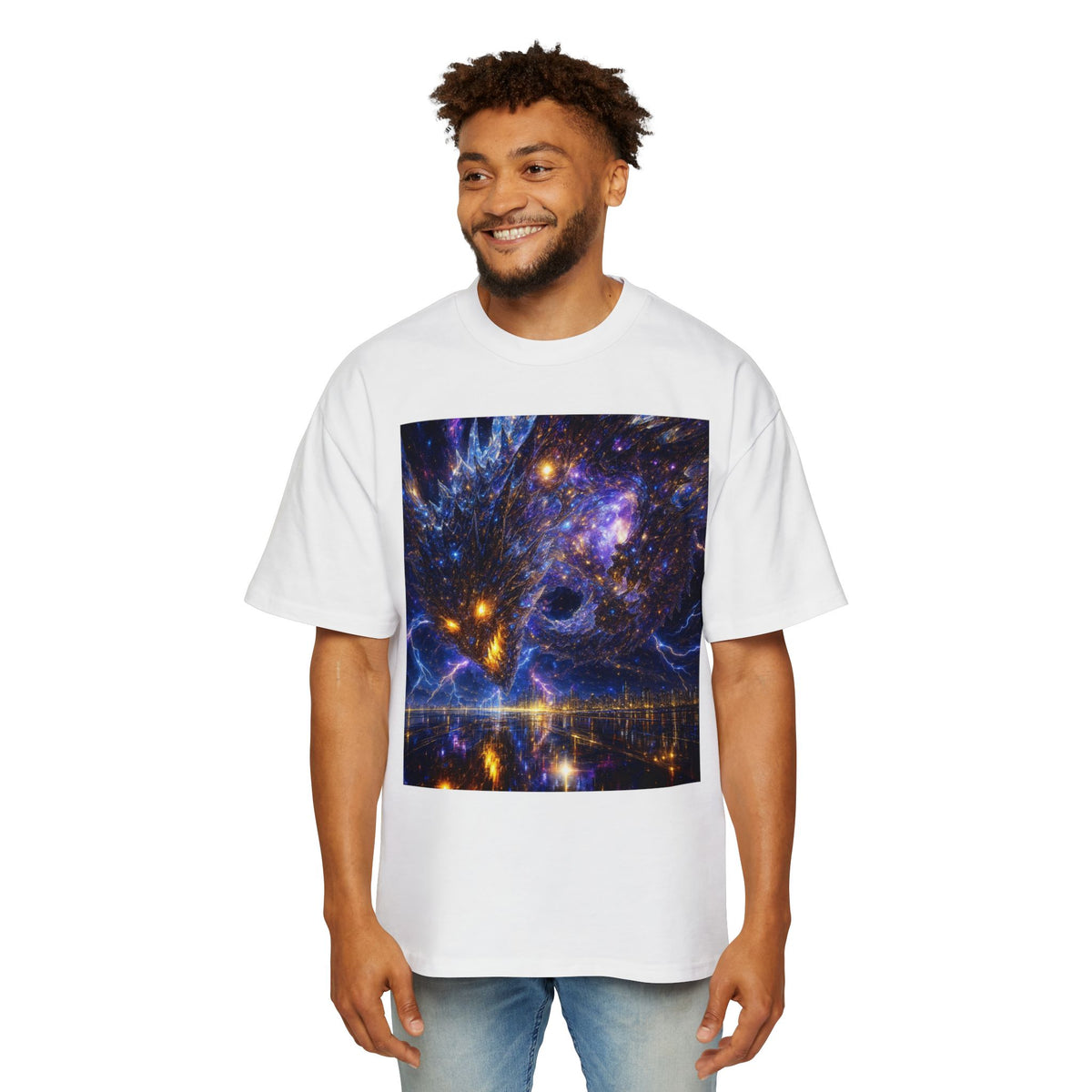 A Men's Oversized Cosmic Art Tee - Unique Space Graphic T-Shirt for Casual Wear, Sci-Fi Lovers, Gift for Birthdays, Festivals, Art Enthusiasts