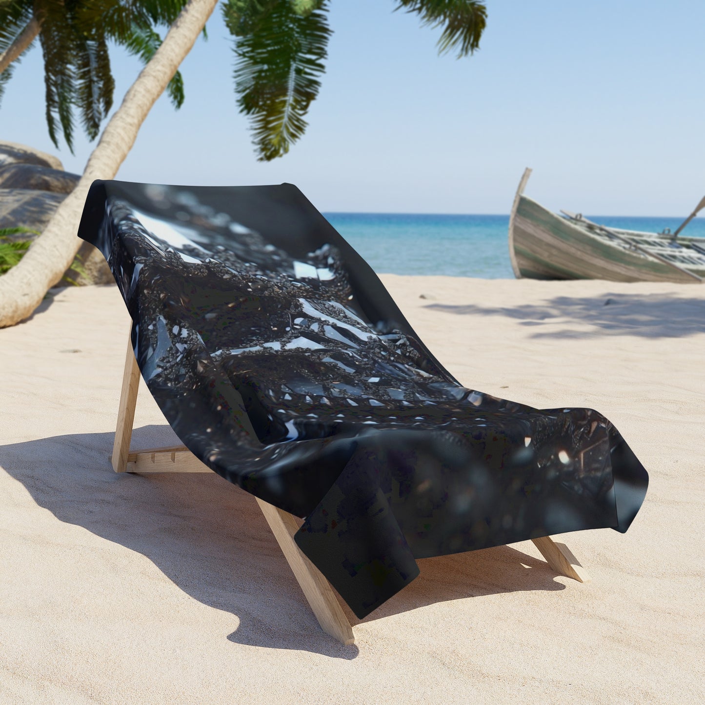 Black Metallic Abstract Beach Towel — Sleek Shimmer Texture