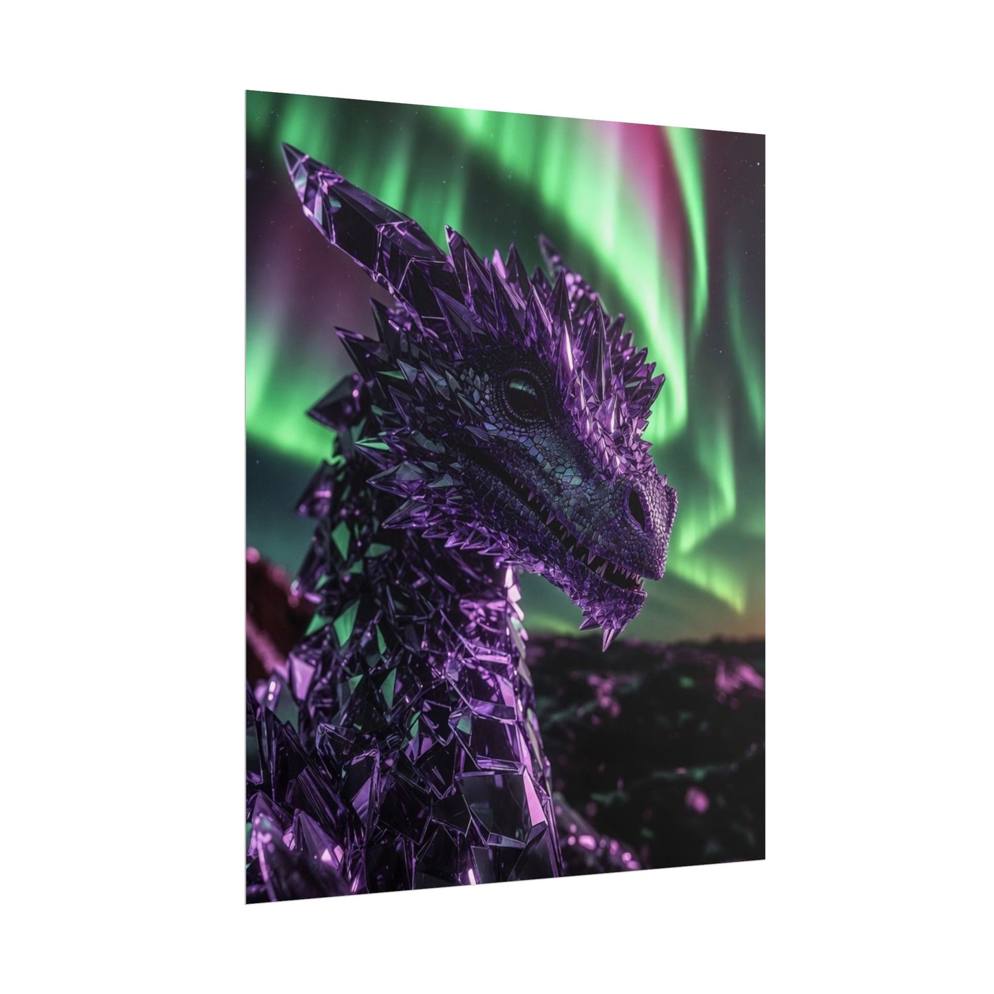 Aurora Dragon Rolled Poster — Purple Crystal Dragon Wall Art
