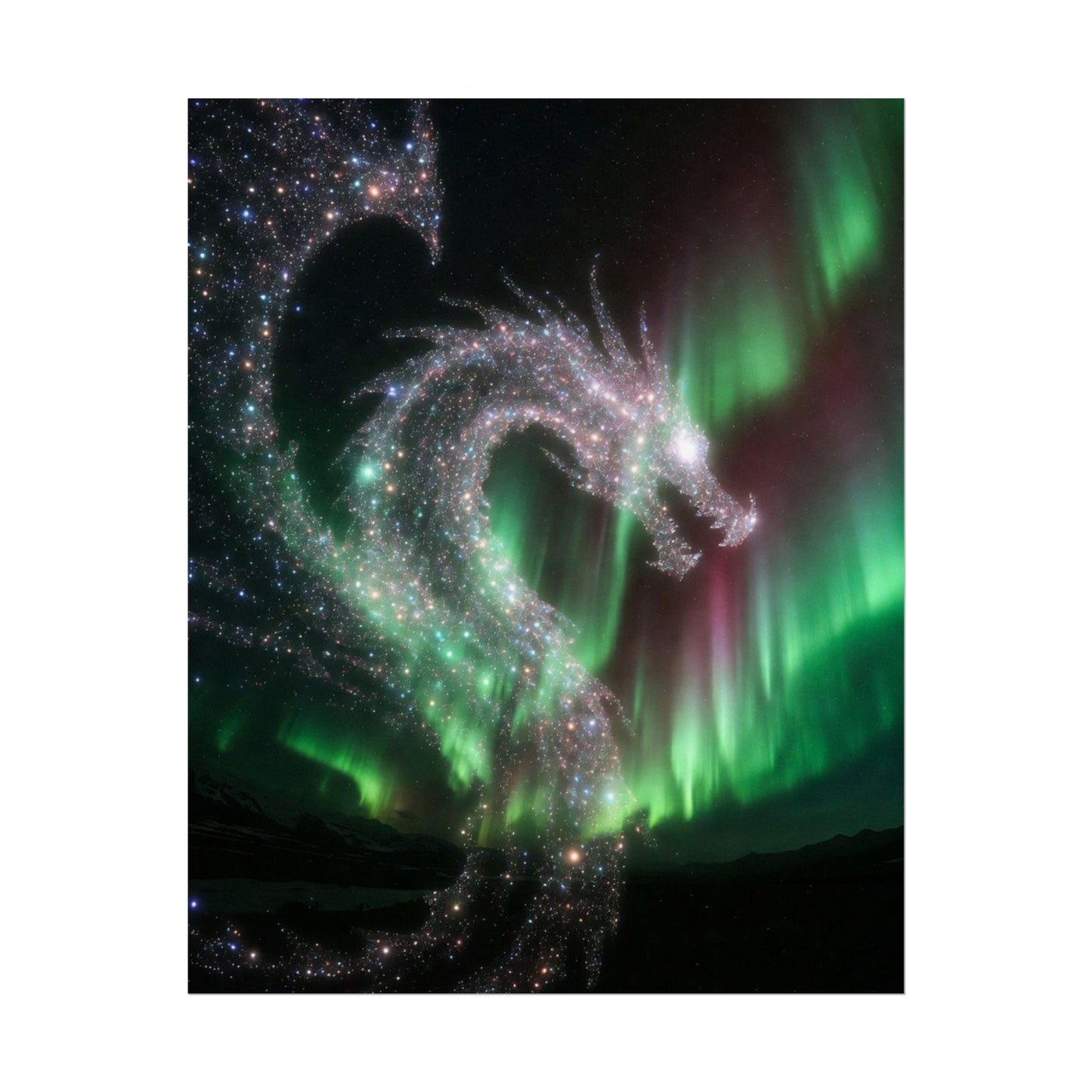 Aurora Dragon Poster — Northern Lights Fantasy Art Print