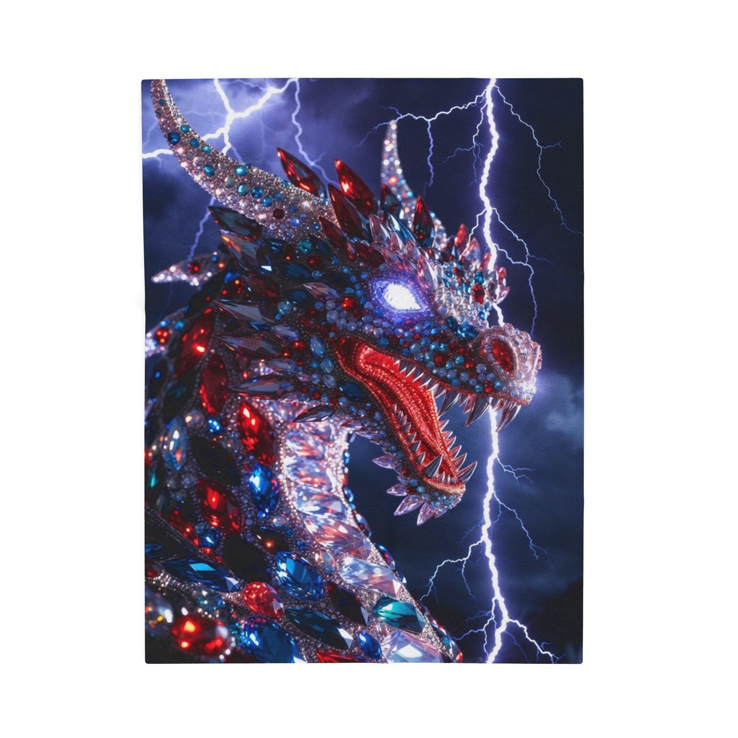 Velveteen Dragon Plush Blanket – Lightning Crystal Dragon Throw for Fantasy Fans