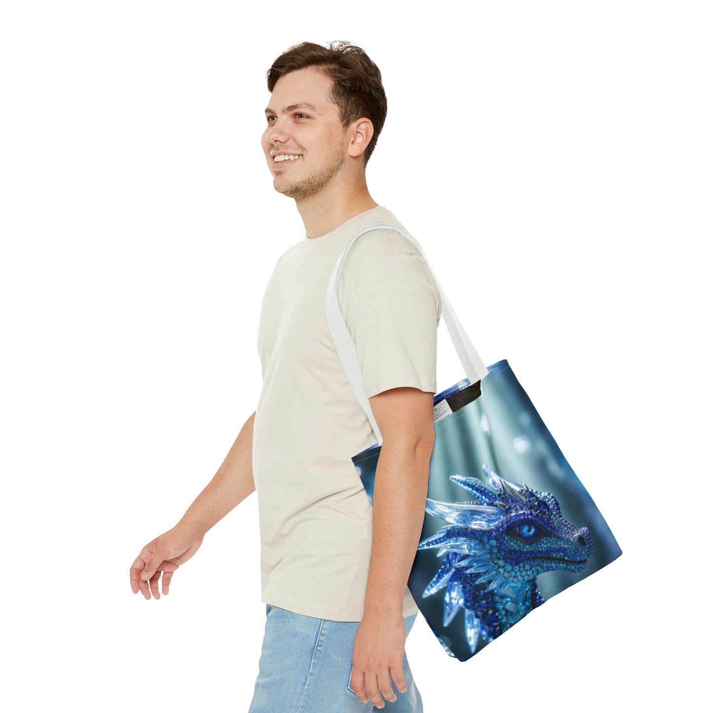 Blue Crystal Dragon Tote Bag — Fantasy Art All-Over Print