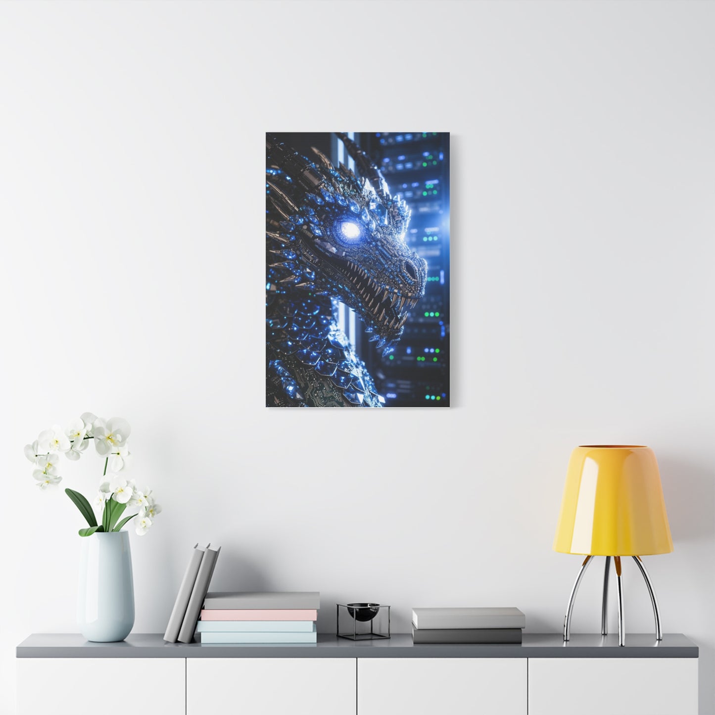 Cyber Dragon Canvas Print — Futuristic Metallic Dragon Wall Art