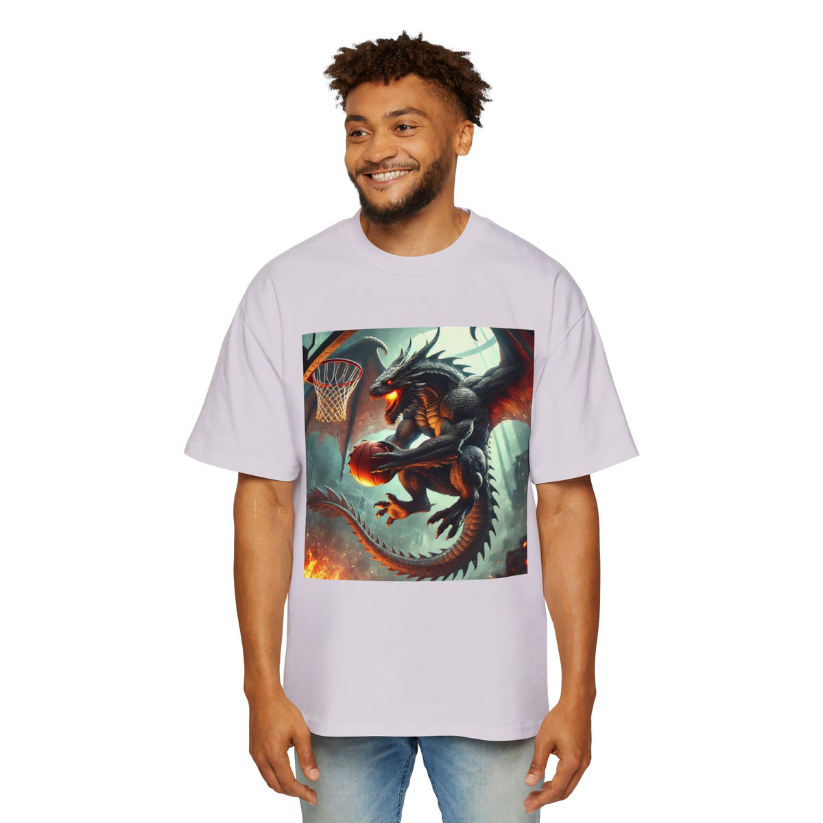 A Men's Fantasy Dragon Basketball Tee - Oversized Graphic Shirt, Streetwear Style, Casual Outfit, Gift for Him, Unique Art Tee