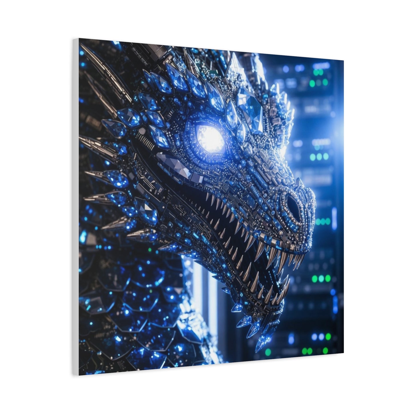 Cyber Dragon Canvas Print — Futuristic Metallic Dragon Wall Art