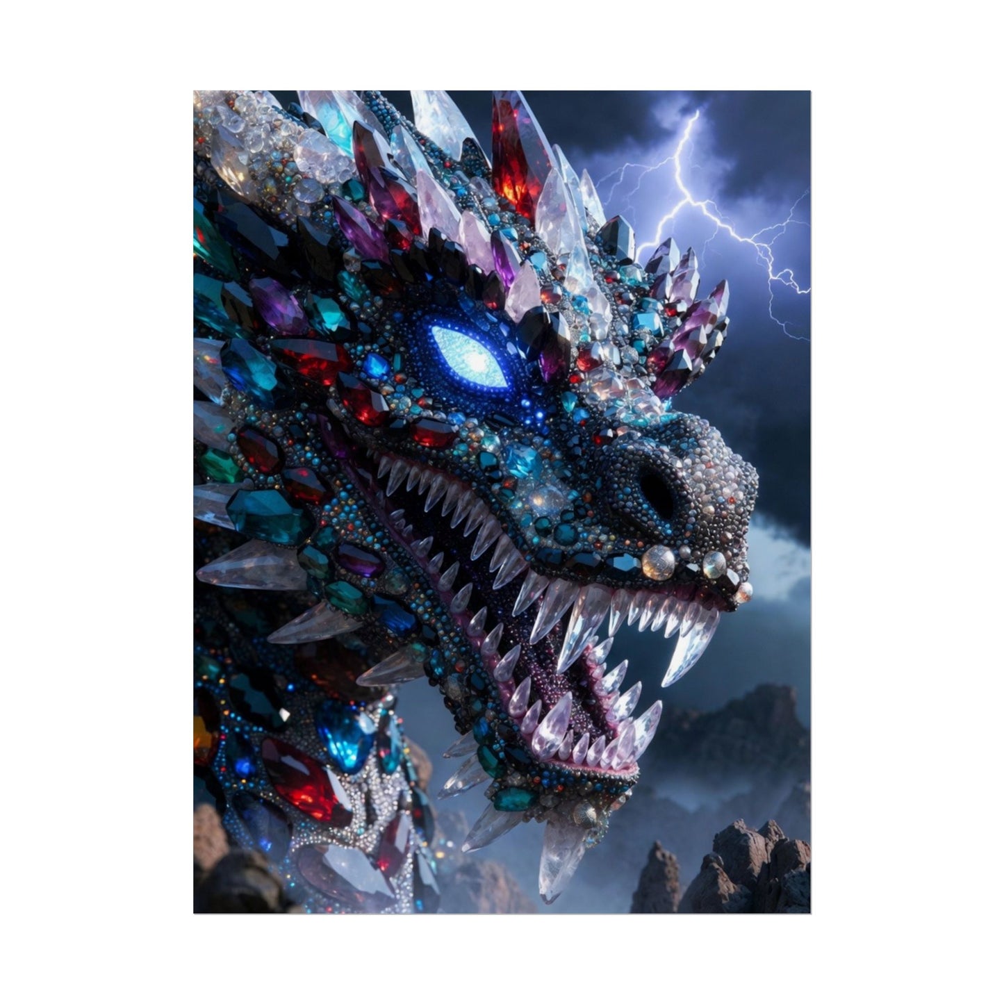 Dragon Crystal Poster — Fantasy Gem-Encrusted Dragon Wall Art (Rolled Poster)