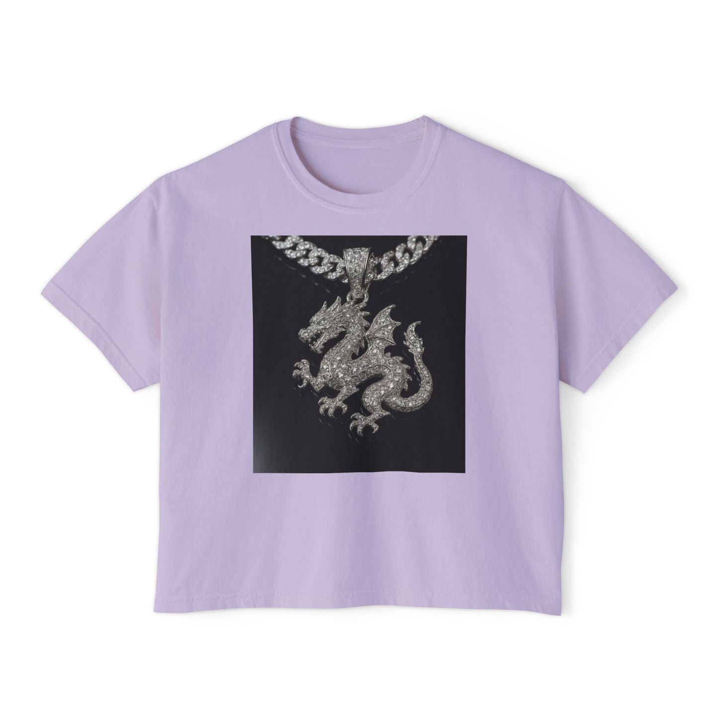 A Divine Diamond Dragon Pendant Graphic Women's Boxy Tee, Casual T-Shirt, Trendy Fashion, Streetwear Style, Unique Gift for Her, Everyday Wear