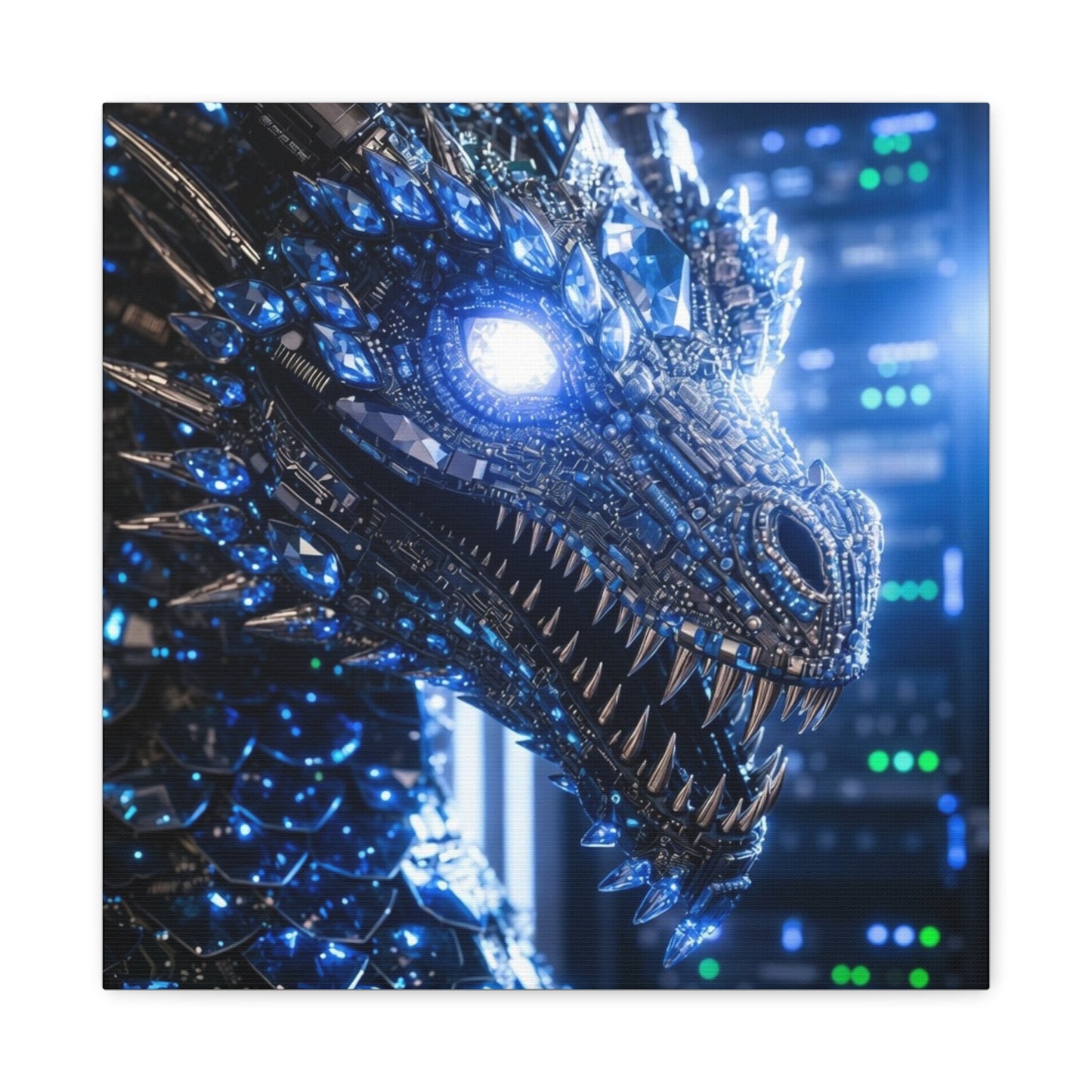 Cyber Dragon Canvas Print — Futuristic Metallic Dragon Wall Art