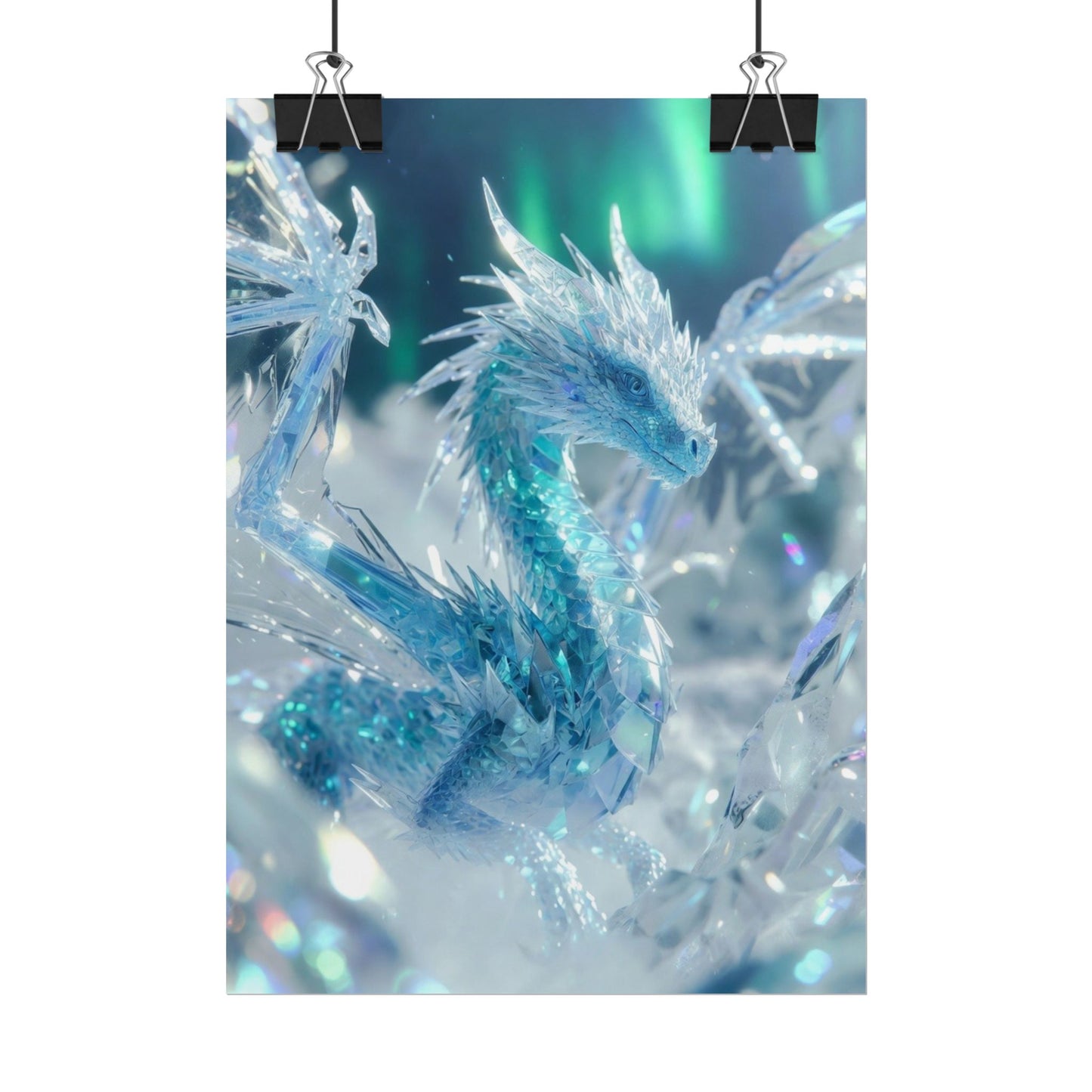 Ice Crystal Dragon Poster — Fantasy Aurora Wall Art (Rolled Poster)