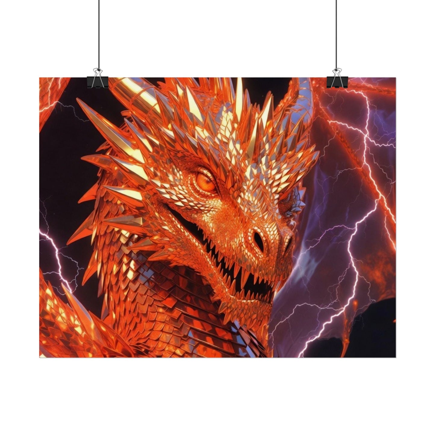 Orange Lightning Dragon Poster — Fantasy Wall Art for Gamers & Fans
