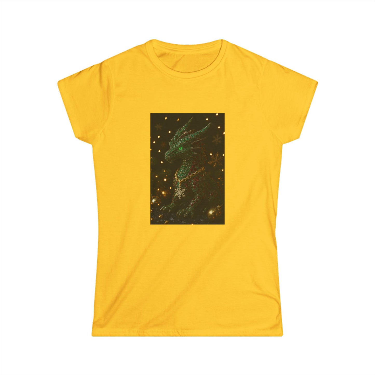 Christmas Women’s Tee — Emerald Dragon & Stars Graphic Shirt