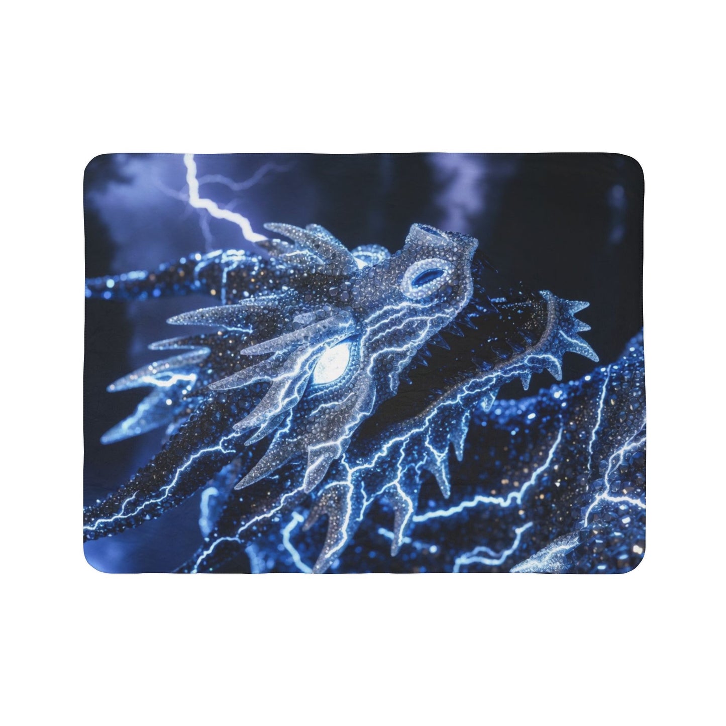 Electric Blue Dragon Sherpa Blanket — Lightning Fantasy Fleece Throw