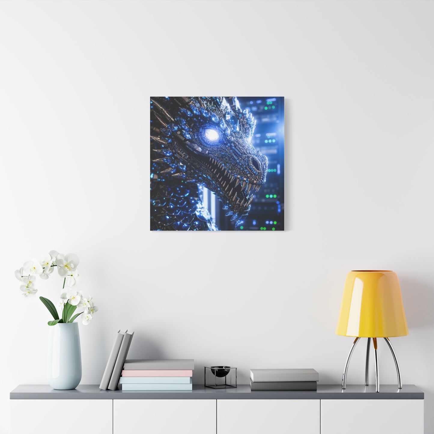 Cyber Dragon Canvas Print — Futuristic Metallic Dragon Wall Art