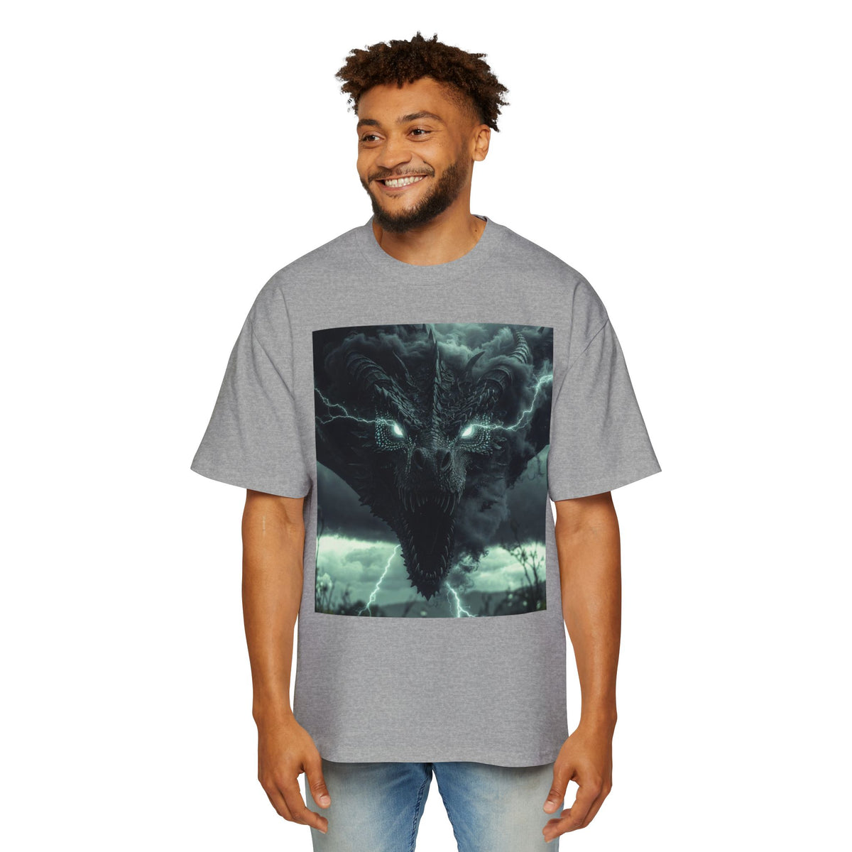 A Storm Dragon Graphic Tee — Dark Fantasy Oversized Men's T-Shirt