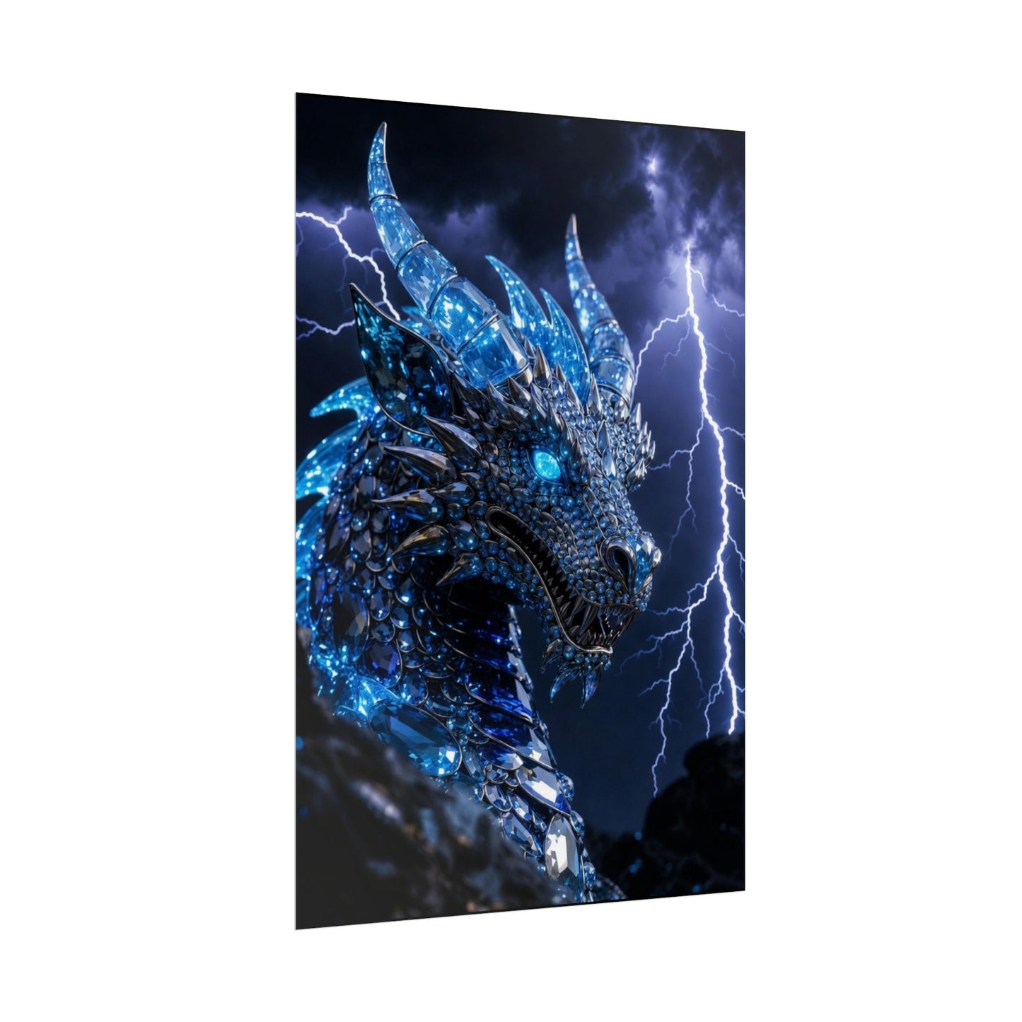 Blue Lightning Dragon Poster — Fantasy Wall Art Rolled Poster