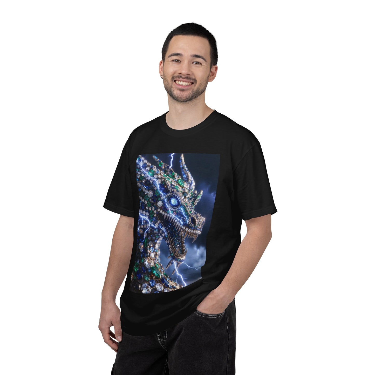 Dragon Lightning Graphic T-Shirt — Jewel-Studded Dragon Design