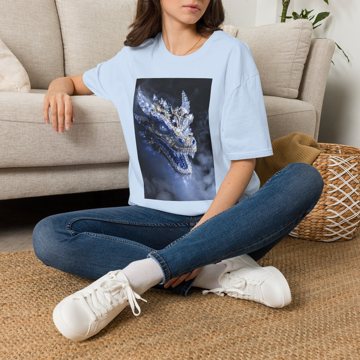 A Crystal Dragon Portrait T-Shirt — Mystical Blue Dragon Art Tee